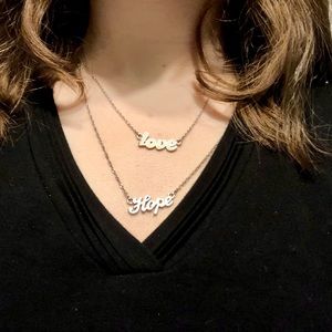 Love, hope, and peace silver necklaces